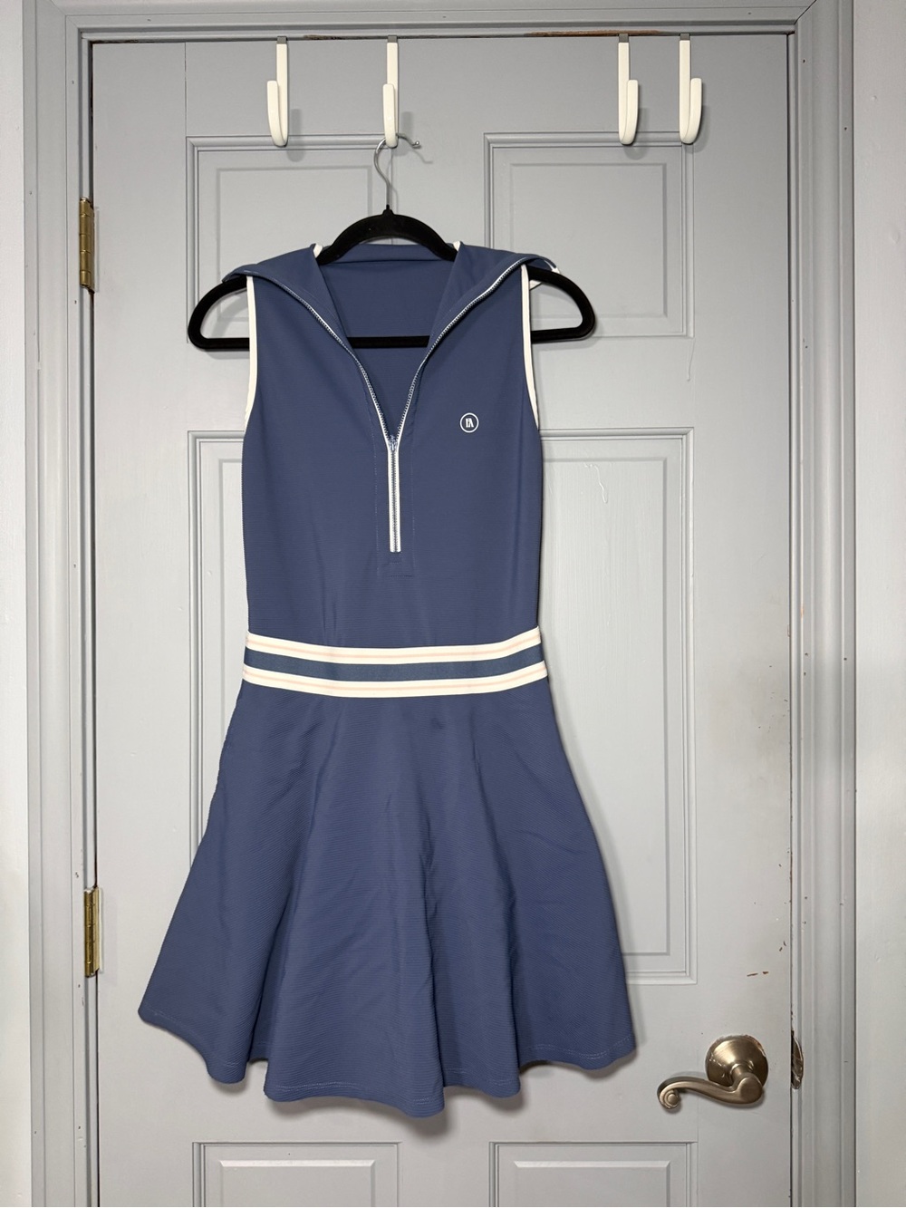 Sleeveless Mini Dress with built in shorts in Navy with White Waist Stripes